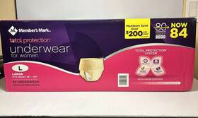 Members Mark 193968075149 Total Protection Incontinence Underwear For Women Large L - 84 Ct