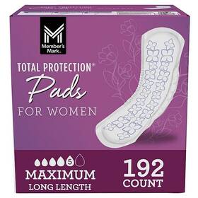 Members Mark 193968078331 Womens Total Protection Pads Maximum Long Length 192 Ct