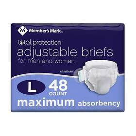 Members Mark 193968098704 Total Protection Unisex Briefs Size L 48 Ct