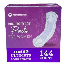 990078790 Members Mark Total Protection Pads For Women Ultimate - Long Length 144 Ct