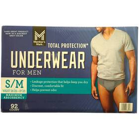 990401780 Members Mark Mens Total Protection Incontinence Underwear 92ct Grey S/m