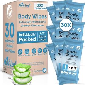 Mintleaf 445024028068 Xl Deodorizing Body Wipes With Vitamin E Aloe Scent 9x11 30 Individually