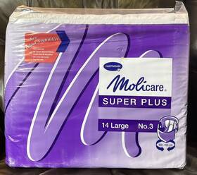 169870 Molicare Vintage Super Plus Adult Diapers Sealed 14 Count Bag Size Large Purple