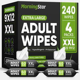 Lt18p Morning Star Adult Wipes For Elderly - 240 4 Packs Thick Extra Large Disposable Washclo