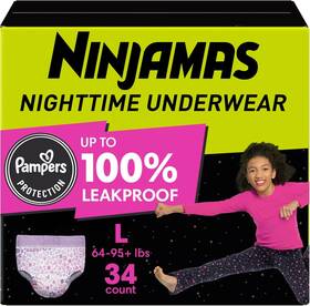 64-125 Ninjamas 037000628255 Pampers Nighttime Bedwetting Underwear Girls Size L Lbs 34 Ct