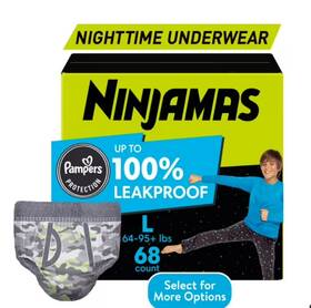 Ninjamas 092733323464 Boys Bedwetting Nighttime Underwear Size L - 68 Count Training Pants