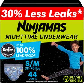 37000628217 Ninjamas Boys Bedwetting Nighttime Underwear Size S/m 38-70 Lbs 44 Count Ov
