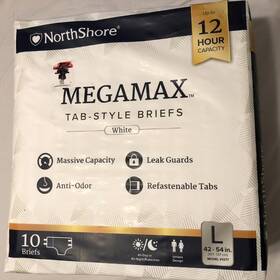 Northshore 193183012790 Megamax Tab Style Briefs 10 In Sealed Package New White Large 42-54