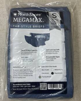 Northshore 193183912830 Megamax Tab Style Briefs Diaper Adult Plastic Backing 24-34 Inch One Pair