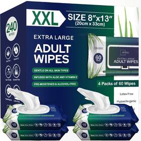 Opteel 860010960455 Adult Wipes For Elderly - 8 Inch X13 240ct Huge And Super Soft Body