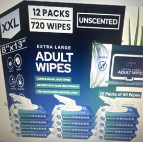 Aw-60 Opteel Extra Large Adult Wipes 8 Inch X13 12 Packs Aloe Vera Alcohol-free Unscented