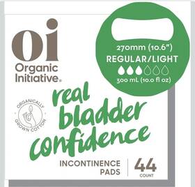 231228007 Organic Initiative Incontinence Pads For Women Cotton Regular 44 Ct