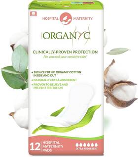 R00169 Organyc Hospital Postpartum Pads 100% Certified Organic Cotton Large
