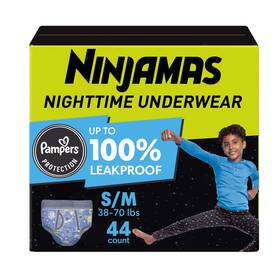 00037000628217 Pampers Ninjamas Boys Bedwetting Nighttime Underwear Size S/m 37-90 Lbs 44 Count