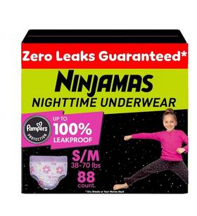 Pampers 030772079744 88 Ct Ninjamas Nighttime Bedwetting Underwear Girls Size S/m 38-70 Lbs