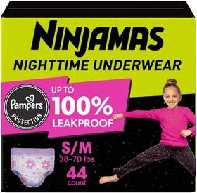 Pampers 037000628194 Ninjamas Nighttime Bedwetting Underwear Girls 44 Count Size S/m 38-70lbs