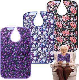 Pedobi 313104590576 Adult Bibs - 3 Pcs Washable Clothing Protector With Crumb Catcher Reusable Wate