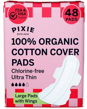 Pixie Cup 850068130153 Organic Cotton Ultra Thin Regular Long Pads With Wings 48 Count