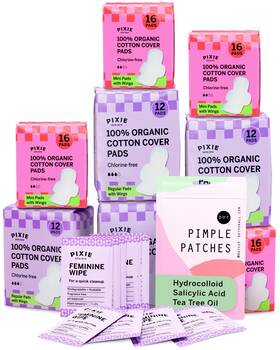 Pixie Cup 850068130665 Organic Cotton Pad Kit For Girls 64ct Mini And 48ct Regular 112 Pads