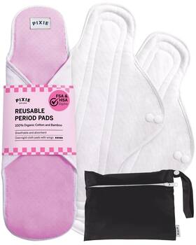 Pixie Cup Lt-f7u6-3yqe Cotton Cloth Pads For Feminine Care - 100% Organic Overnight 3-pack
