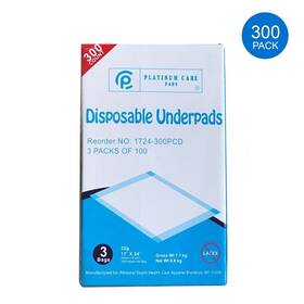 1724-300 Platinum Care Pads Disposable Underpads Size 17 Inch X24 22 Gram 300 Case 3 Bags Of