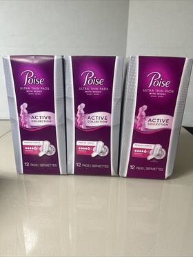 Poise 036000494754 Active Collection Ultra Thin Pads With Wings Reg Length Level 5 Maximum 3