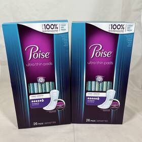 Poise 036000514155 Lot 2 Ultra Thin Pads Long Length 6 Drop Ultimate Absorbency 26 Ea