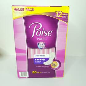 Poise 036000514421 Long Length Ultimate Day Night Absorbency Incontinence Pads 56 Count Lv 6