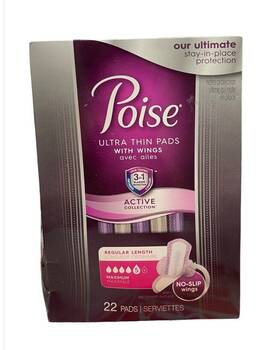 Poise 036000536164 Ultra Thin Pads For Women With Wings 3 In 1 Regular Strength 22