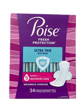 Poise 036000542158 New Ultra Thin Pads With Wings 34 Count Maximum Level 5 Brand