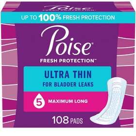Poise 036000543544 Ultra Thin Incontinence Pads For Women 5 Drop Maximum Absorbency 108ct
