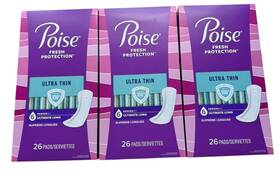 Poise 036000543582 Lot Of 3 Fresh Protection Ultra Thin Number 6 Ultimate Long - X 26 Pads