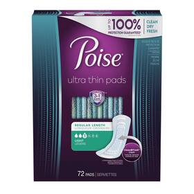 Poise 036000543896 Ultra Thin Incontinence Pads For Women Light Absorbency Regular Length 72 Count