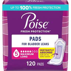 Poise 036000563825 Womens Incontinence Pads 5 Drop Maximum Absorbency Long Length 120 Ct