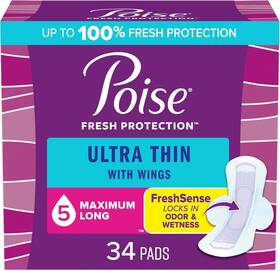 10036000542155 Poise Ultra Thin Incontinence Pads With Wings And Postpartum White