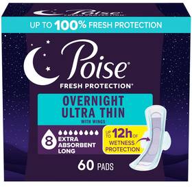 10036000562856 Poise Overnight Ultra Thin Incontinence And Postpartum Pads Long Length White