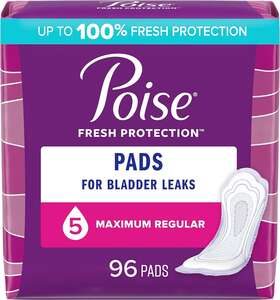 104741803 Poise Incontinence Pads For Women 5 Drop Maximum Absorbency Regular 96 Count 2pk
