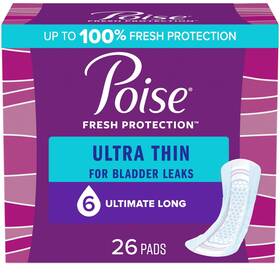 105435602 Poise Ultra Thin Incontinence Pads 6 Drop Ultimate Absorbency Long Length 26 Count