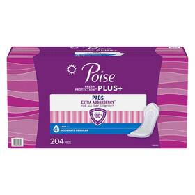 1780887 Poise Plus Moderate Absorbency Regular Pads 204 Count
