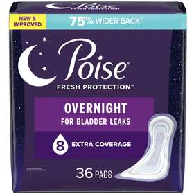 Poise 313052436421 Incontinence Pads For Women 8 Drop Overnight Absorbency Extra-coverage
