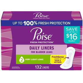 Poise 313099692637 Daily Liners Very Light Absorbency Long - 132 Count