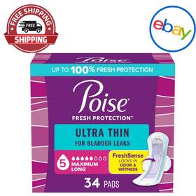 54215 Poise Ultra Thin Incontinence Pads With Wings 5 Drop Maximum Absorbency 34 Count