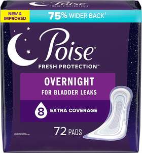 Poise 580110522888 Incontinence Pads Overnight Absorbency Extra-coverage Length 72 Count