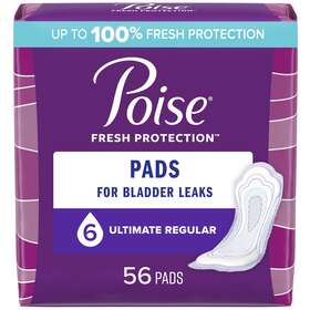 Poise 629721613599 Incontinence Pads For Women 6 Drop Ultimate Absorbency Regular 56ct