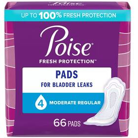 Poise 629721689891 Incontinence Pads For Women 4 Drop Moderate Absorbency Regular 66ct