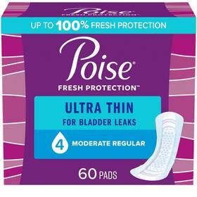 Poise 629722441634 Ultra Thin Incontinence Pads For Women 4 Drop Moderate Absorbency