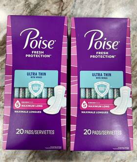 Poise 629722451275 Ultra Thin With Wings Pads 5 Drop Maximum Long 40ct