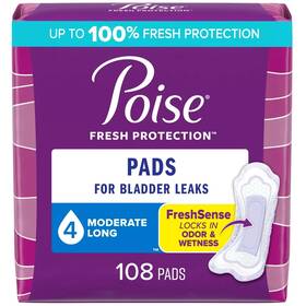 Poise 629722496665 108 Ct Postpartum Incontinence Pads 4 Drop Moderate Absorbency Long Length