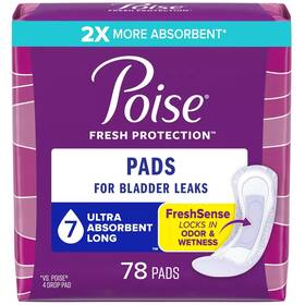 Poise 677338602260 Incontinence Pads For Women 7 Drop Ultra Absorbency Long 78ct