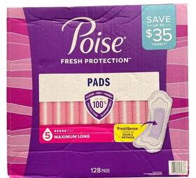 990360128 Poise Postpartum Incontinence Pads Long Max Absorbency 128 Ct